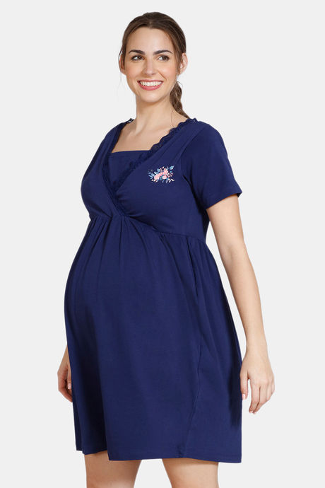 Buy Zivame Maternity Knit Cotton Knee Length Nightdress Medieval